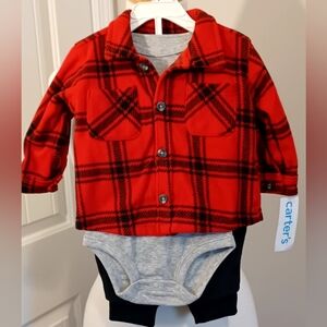 NWT Carter's Red Plaid Baby Outfit Set SZ 6M